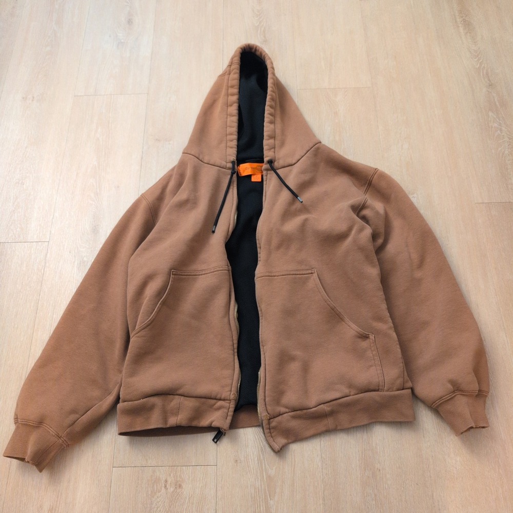 VTG CornerStone Mens Medium Brown Full Zip Thermal Lined Hoodie Sweatshirt